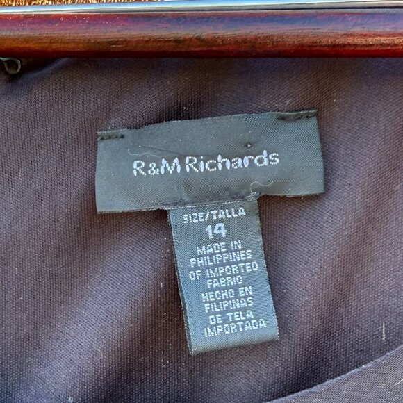 R&M Richards Black & Grey Floral High-Lo Tie Dress 3/4 Sleeves Size 14 - Picture 2 of 7